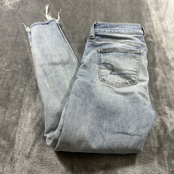 American Eagle Jeans Women's 4 Blue Denim Jegging Crop Low Rise Distress Stretch - Picture 10 of 14